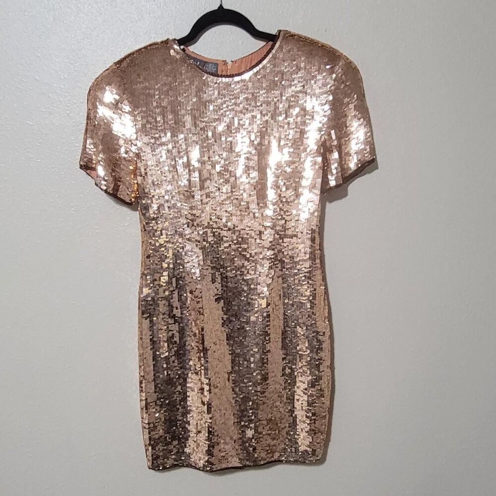 90s Modi rose gold sequin silk mini dress, size small (6 - 8)